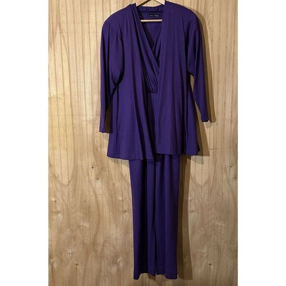 Vintage Purple Wool Halter Jumpsuit Women's Size 6  Sleeveless w/ Open Cardigan - Picture 1 of 11